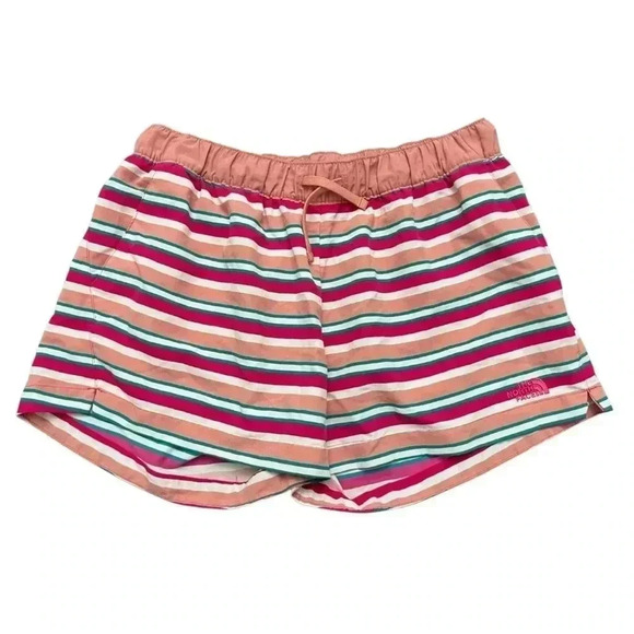 North Face Shorts Size Large Pink Striped Lightweight Quick Dry Active Wear EUC - Picture 1 of 12
